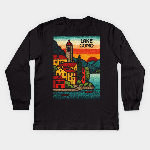 Lake Como Retro Travel Art Kids Long Sleeve T-Shirt by TuncGK