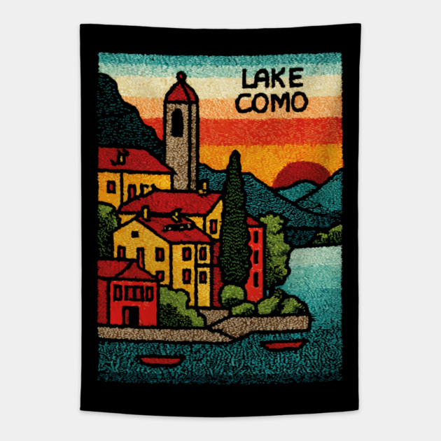 Lake Como Retro Travel Art Tapestry by TuncGK