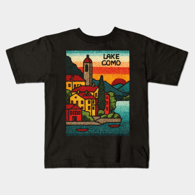 Lake Como Retro Travel Art Kids T-Shirt by TuncGK