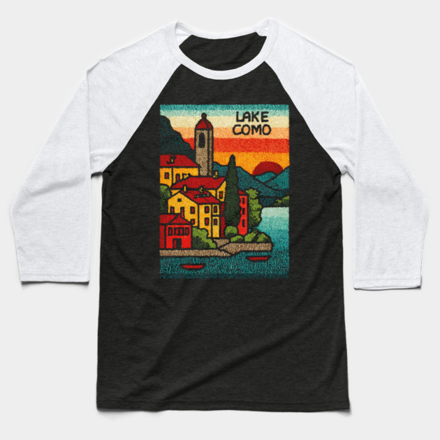 Lake Como Retro Travel Art Baseball T-Shirt by TuncGK