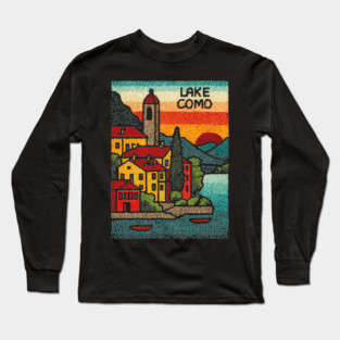 Lake Como Retro Travel Art Long Sleeve T-Shirt