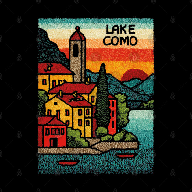 Lake Como Retro Travel Art by TuncGK