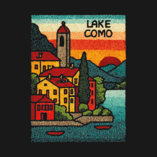 Lake Como Retro Travel Art T-Shirt