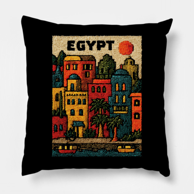 Ancient Egypt Modern Art - Cairo Cityscape Design Pillow by TuncGK