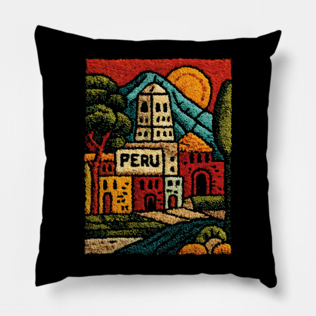 Peru Mountain Village Art - Andean Culture Poster Pillow by TuncGK