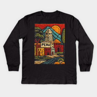 Peru Mountain Village Art - Andean Culture Poster Kids Long Sleeve T-Shirt