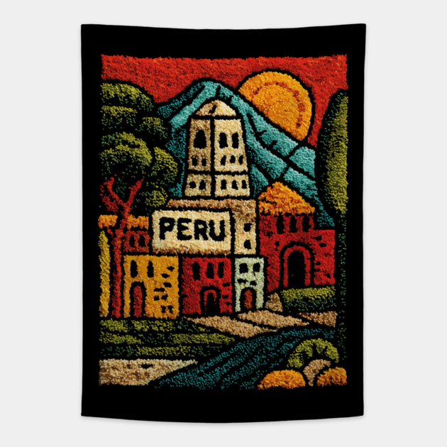 Peru Mountain Village Art - Andean Culture Poster Tapestry by TuncGK