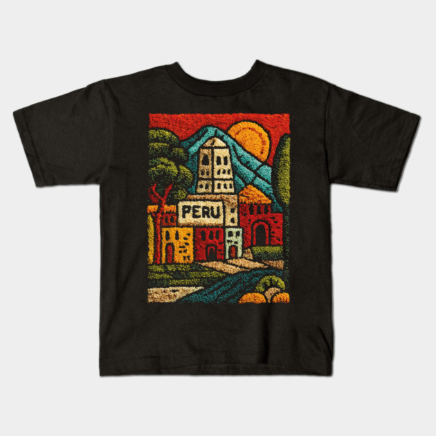 Peru Mountain Village Art - Andean Culture Poster Kids T-Shirt by TuncGK