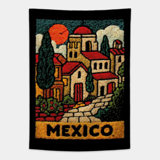 Mexico Colorful City Art Tapestry