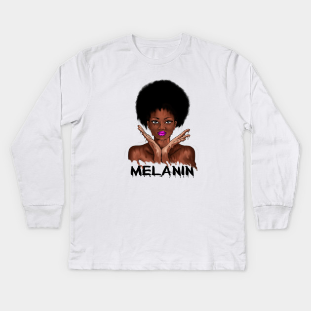 Drippin Melanin Afro Black History Kids Long Sleeve T-Shirt by logiamerch