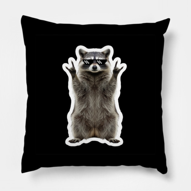 Cool Raccoon Rock and Roll Gift Funny Animal Graphic Pillow by OUTFITPAW