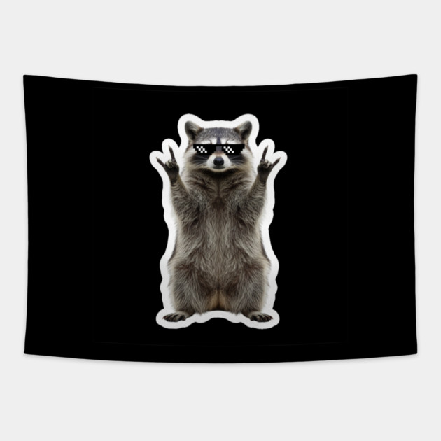 Cool Raccoon Rock and Roll Gift Funny Animal Graphic Tapestry by OUTFITPAW