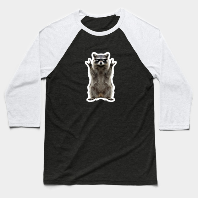 Cool Raccoon Rock and Roll Gift Funny Animal Graphic Baseball T-Shirt by OUTFITPAW