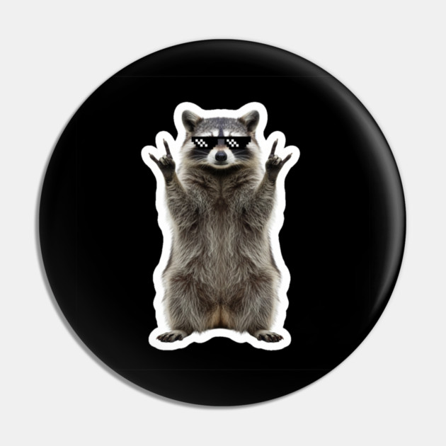 Cool Raccoon Rock and Roll Gift Funny Animal Graphic Pin by OUTFITPAW