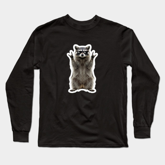 Cool Raccoon Rock and Roll Gift Funny Animal Graphic Long Sleeve T-Shirt by OUTFITPAW