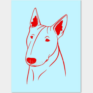 Bull Terrier (Light Blue and Red) Posters and Art
