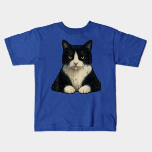 Funny Grumpy Black and Whit Cat Serious Face Tuxedo Cat Kids T-Shirt