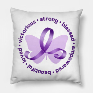 Purple Awareness Ribbon with Butterflies and Empowering Words Pillow