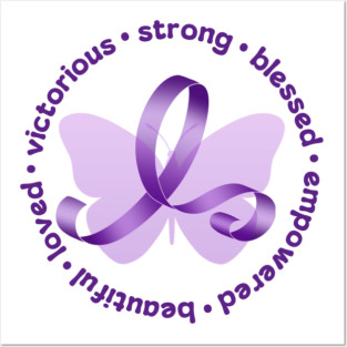 Purple Awareness Ribbon with Butterflies and Empowering Words Posters and Art