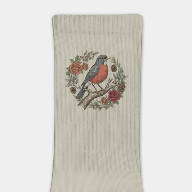 American Robin Surrounded By Roses And Pinecones by BirdsnStuff
