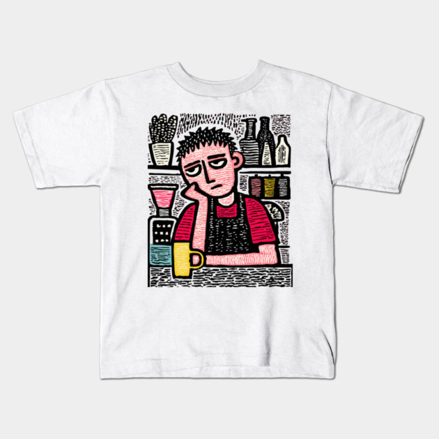 The Daily Grind - Tired Barista Kids T-Shirt by TuncGK
