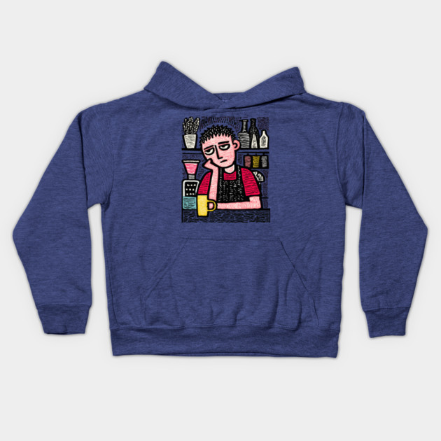 The Daily Grind - Tired Barista Kids Hoodie by TuncGK