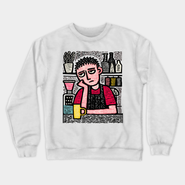 The Daily Grind - Tired Barista Crewneck Sweatshirt by TuncGK