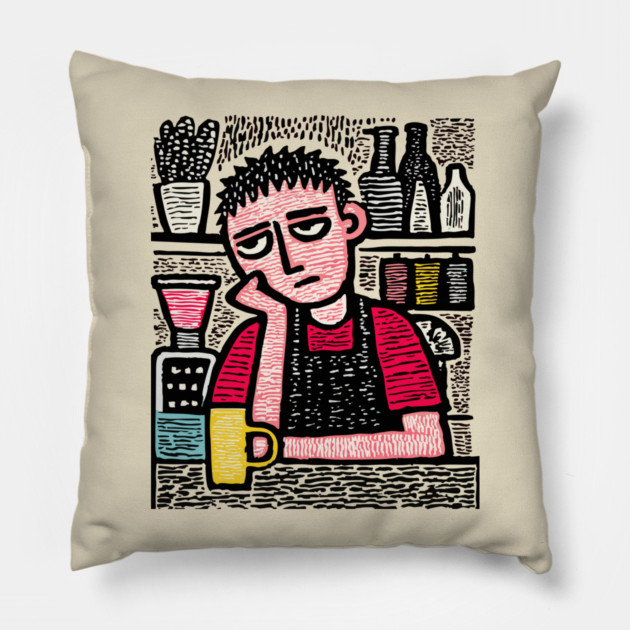 The Daily Grind - Tired Barista Pillow by TuncGK