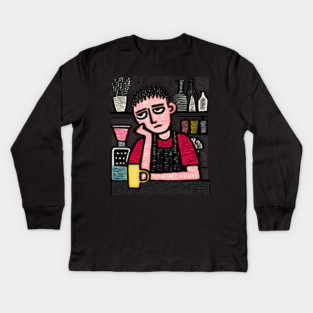 The Daily Grind - Tired Barista Kids Long Sleeve T-Shirt
