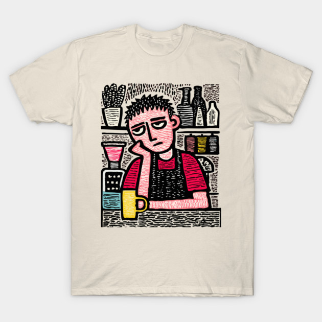 The Daily Grind - Tired Barista T-Shirt by TuncGK