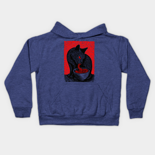 Tonkotsu Cat - Ramen Lover Linocut Kids Hoodie by TuncGK