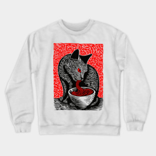 Tonkotsu Cat - Ramen Lover Linocut Crewneck Sweatshirt