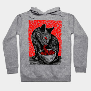 Tonkotsu Cat - Ramen Lover Linocut Hoodie