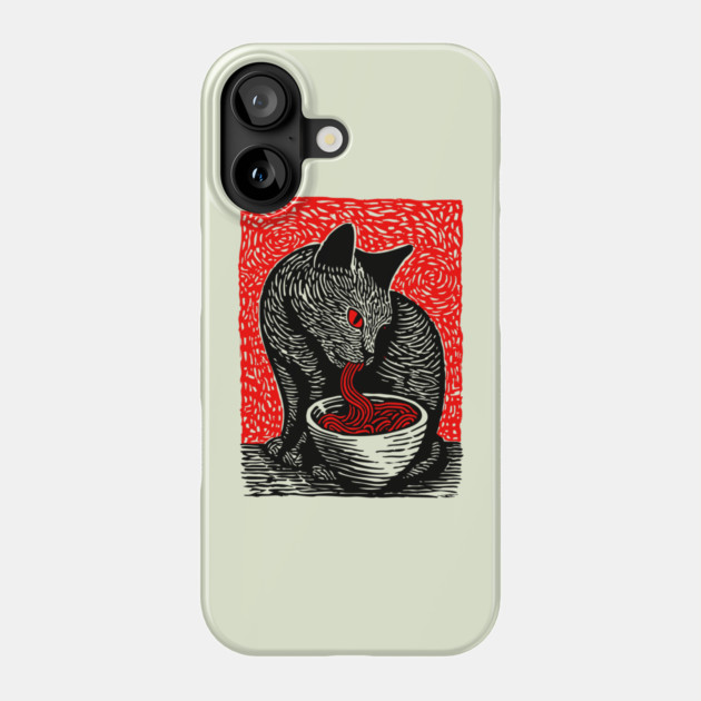 Tonkotsu Cat - Ramen Lover Linocut Phone Case by TuncGK