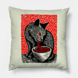 Tonkotsu Cat - Ramen Lover Linocut Pillow