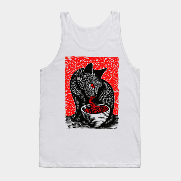 Tonkotsu Cat - Ramen Lover Linocut Tank Top by TuncGK