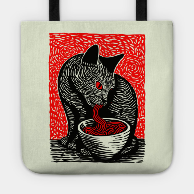 Tonkotsu Cat - Ramen Lover Linocut Tote by TuncGK
