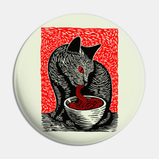 Tonkotsu Cat - Ramen Lover Linocut Pin