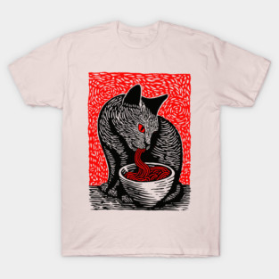 Tonkotsu Cat - Ramen Lover Linocut T-Shirt