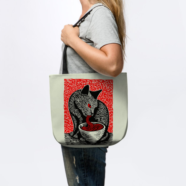 Tonkotsu Cat - Ramen Lover Linocut by TuncGK