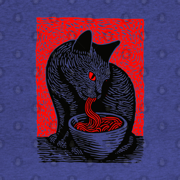 Tonkotsu Cat - Ramen Lover Linocut by TuncGK