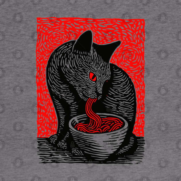 Tonkotsu Cat - Ramen Lover Linocut by TuncGK