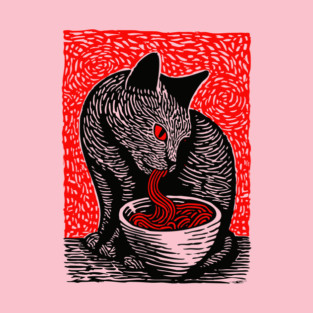 Tonkotsu Cat - Ramen Lover Linocut T-Shirt