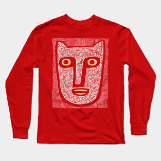 Feline Spirit - Abstract Folk Art Mask Long Sleeve T-Shirt
