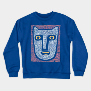 Feline Spirit - Abstract Folk Art Mask Crewneck Sweatshirt