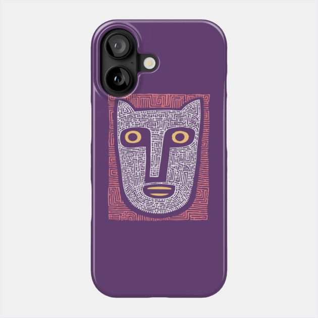 Feline Spirit - Abstract Folk Art Mask Phone Case by TuncGK