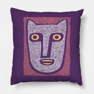 Feline Spirit - Abstract Folk Art Mask Pillow