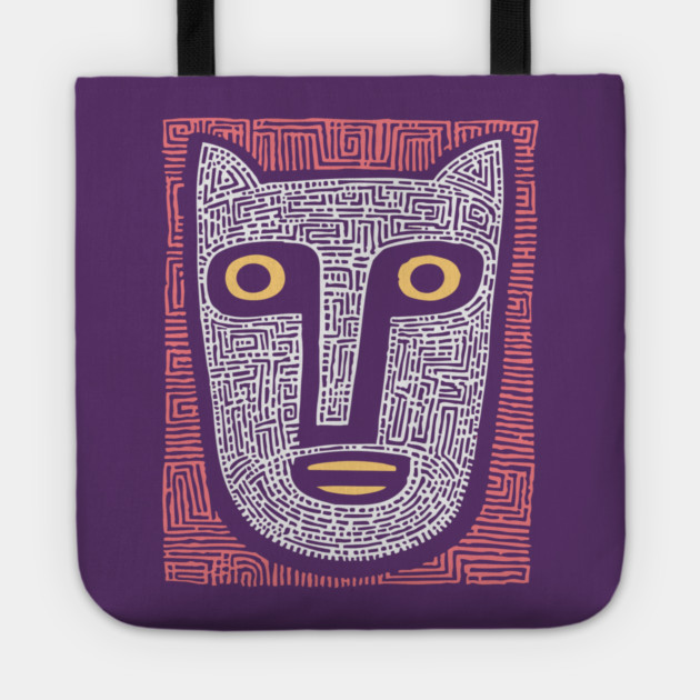 Feline Spirit - Abstract Folk Art Mask Tote by TuncGK