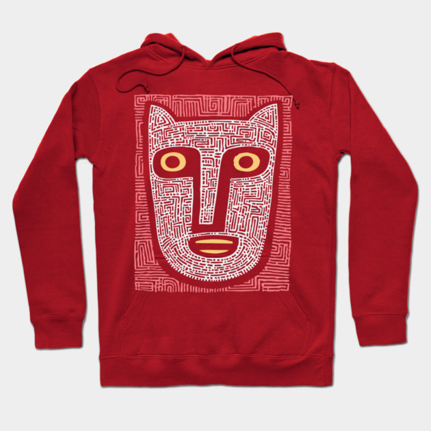 Feline Spirit - Abstract Folk Art Mask Hoodie by TuncGK
