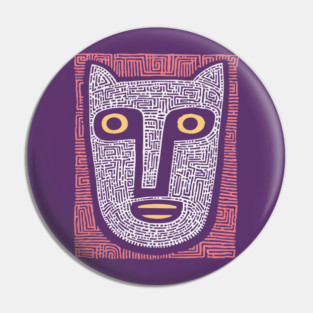 Feline Spirit - Abstract Folk Art Mask Pin